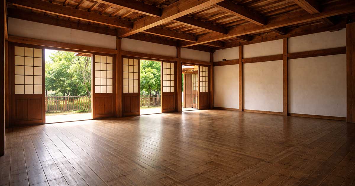 Empty martial arts dojo representing the search for the perfect teacher