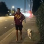 Quiet night run along a street after martial arts training